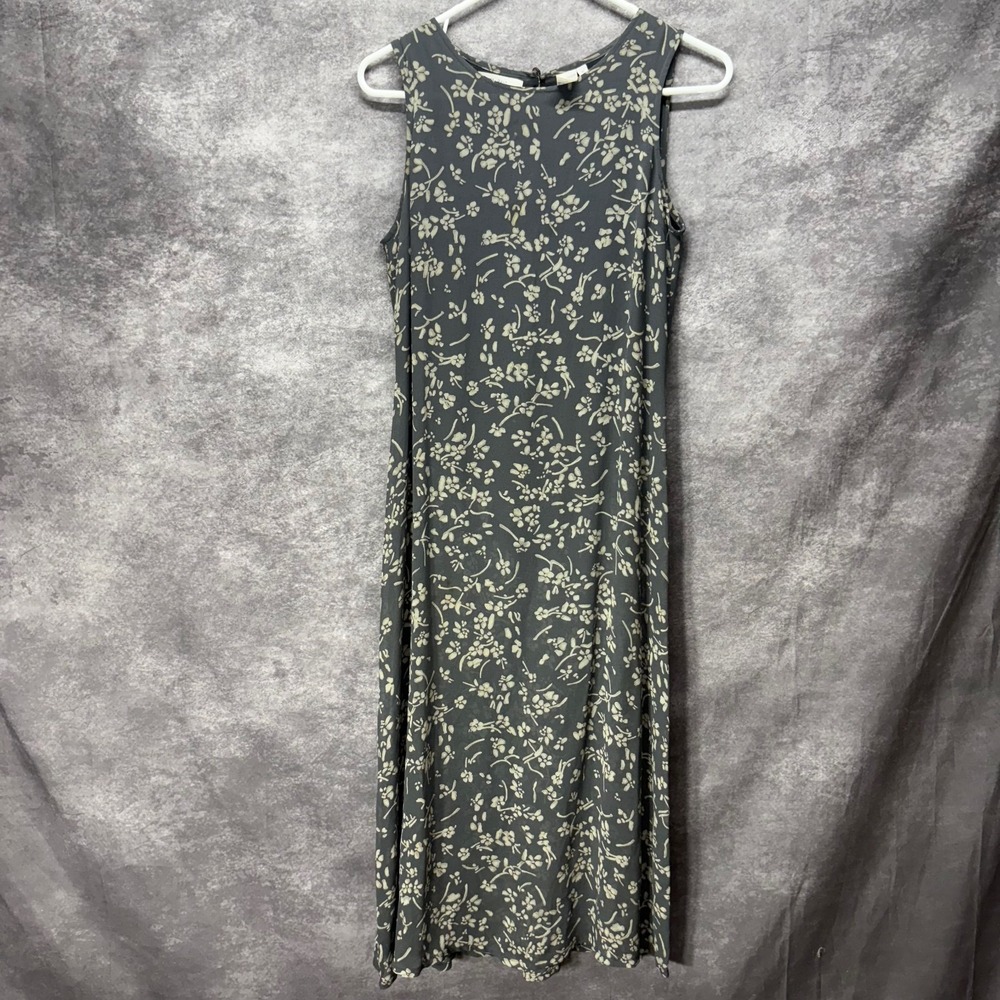 VTG Y2K Ballinger Gold 100% Silk Midi Dress Size S Black Floral Whimsigoth Fairy